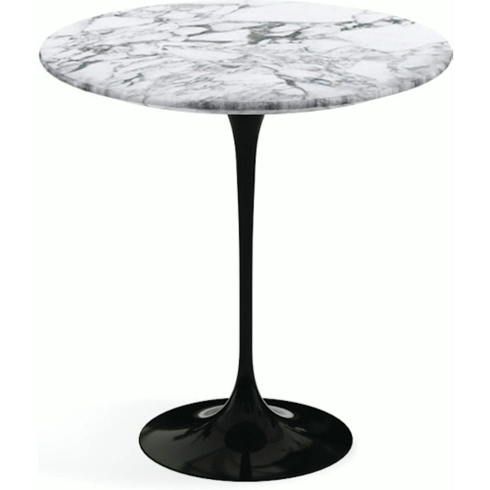 Saarinen Side Table - 20” Round side/end table Knoll Black Arabescato marble, Satin finish