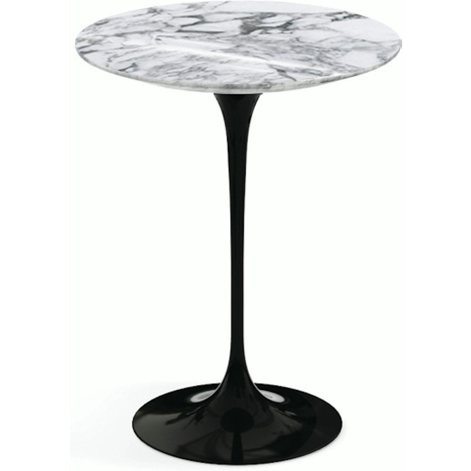 Saarinen Side Table - 16" Round side/end table Knoll Black Arabescato marble, Shiny finish