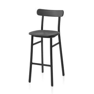 Emeco Utility Stool Chair Emeco Bar Height Black Powder Coated Dark Stained Ash