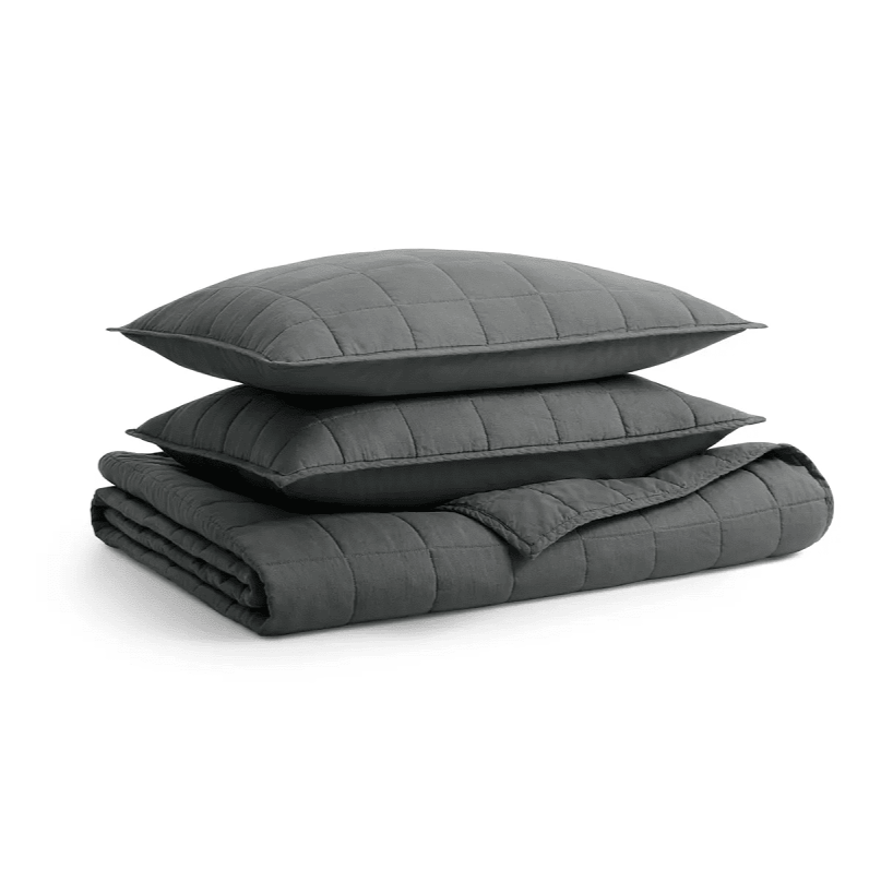 Ester Linen Quilt Set Beds BluDot Full/Queen Charcoal