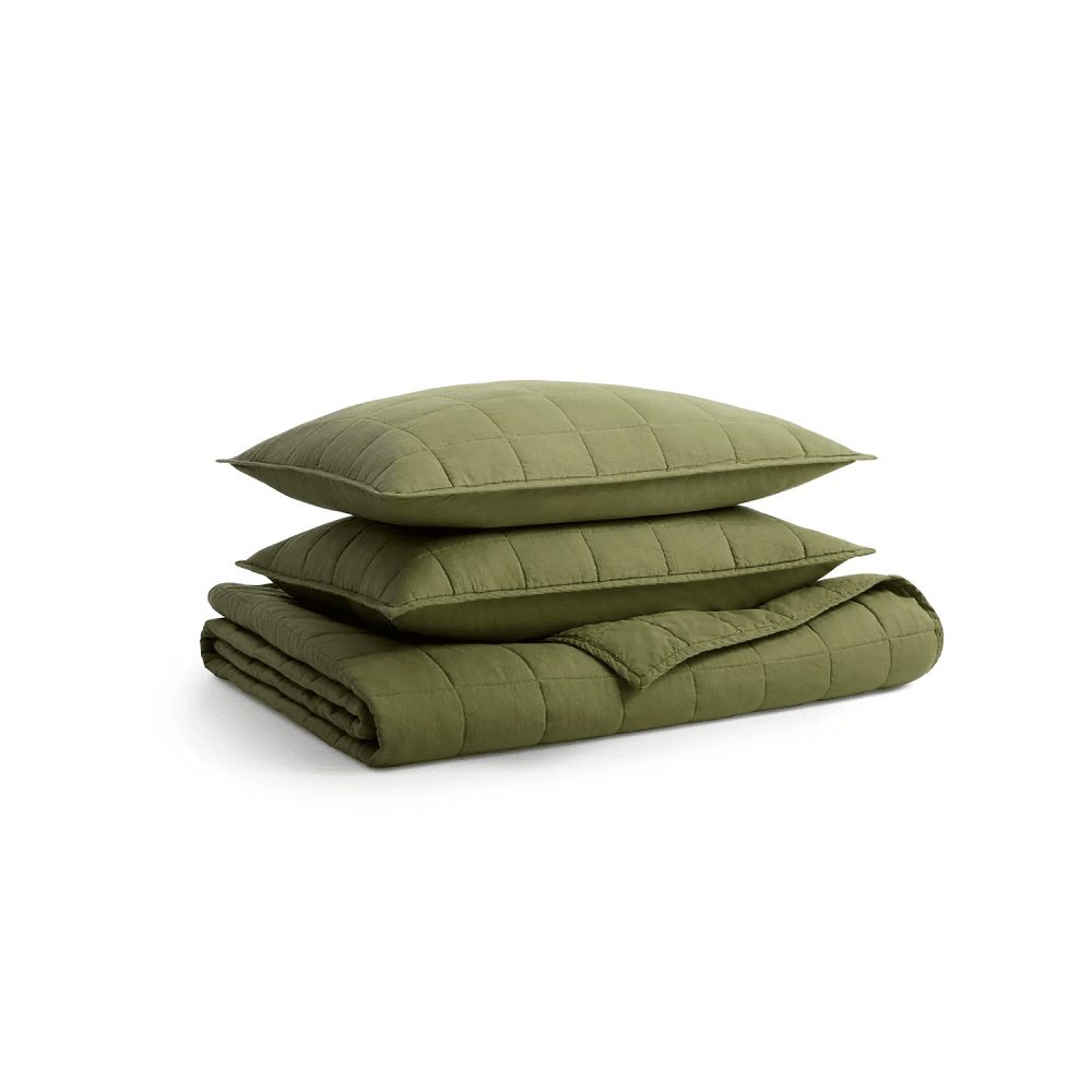 Ester Linen Quilt Set Beds BluDot Full/Queen Loden Green
