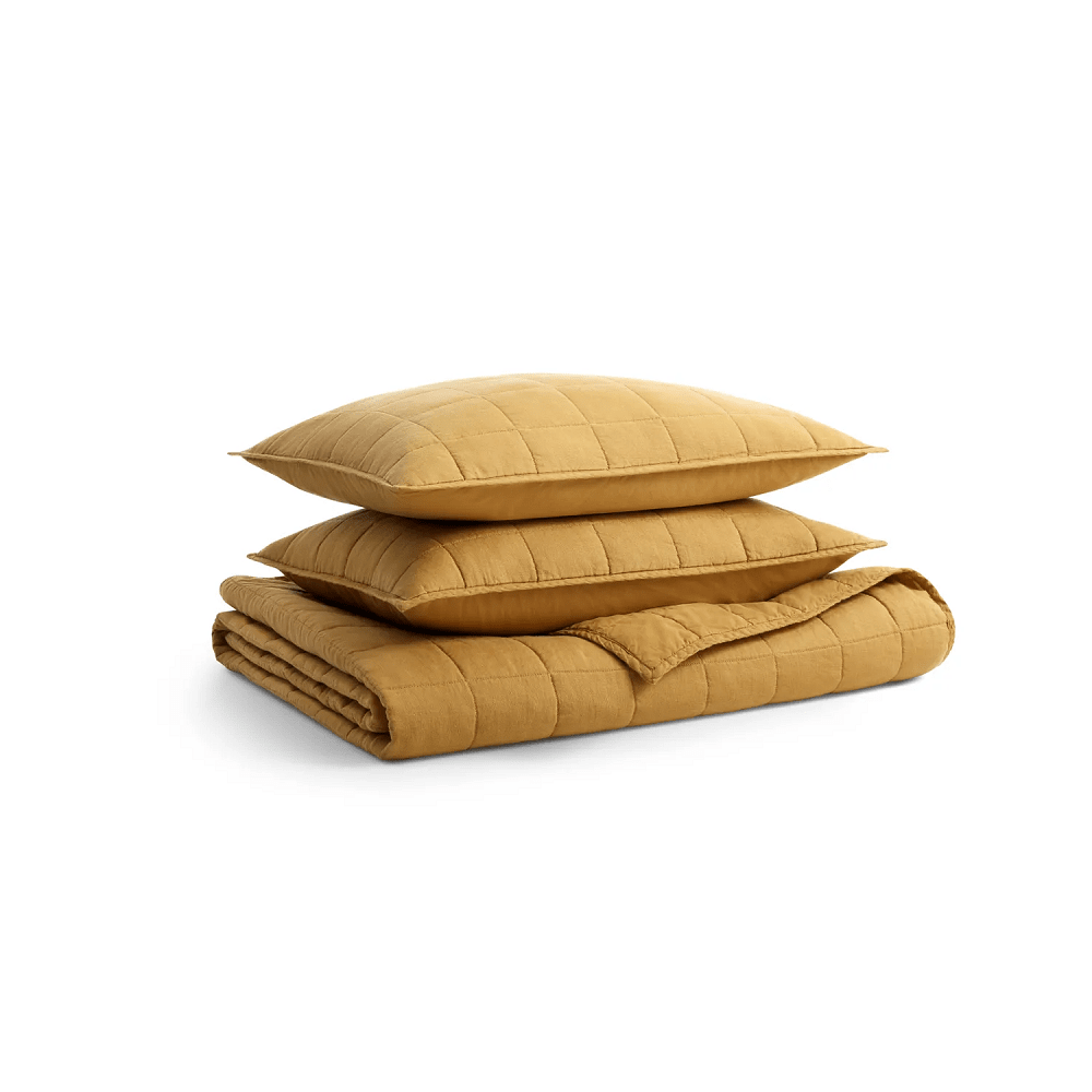 Ester Linen Quilt Set Beds BluDot Full/Queen Mustard