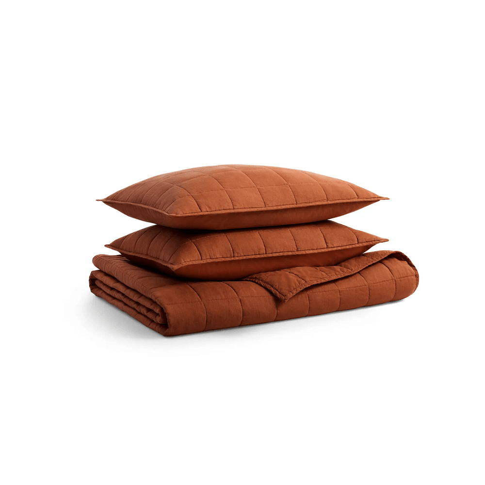 Ester Linen Quilt Set Beds BluDot Full/Queen Tomato