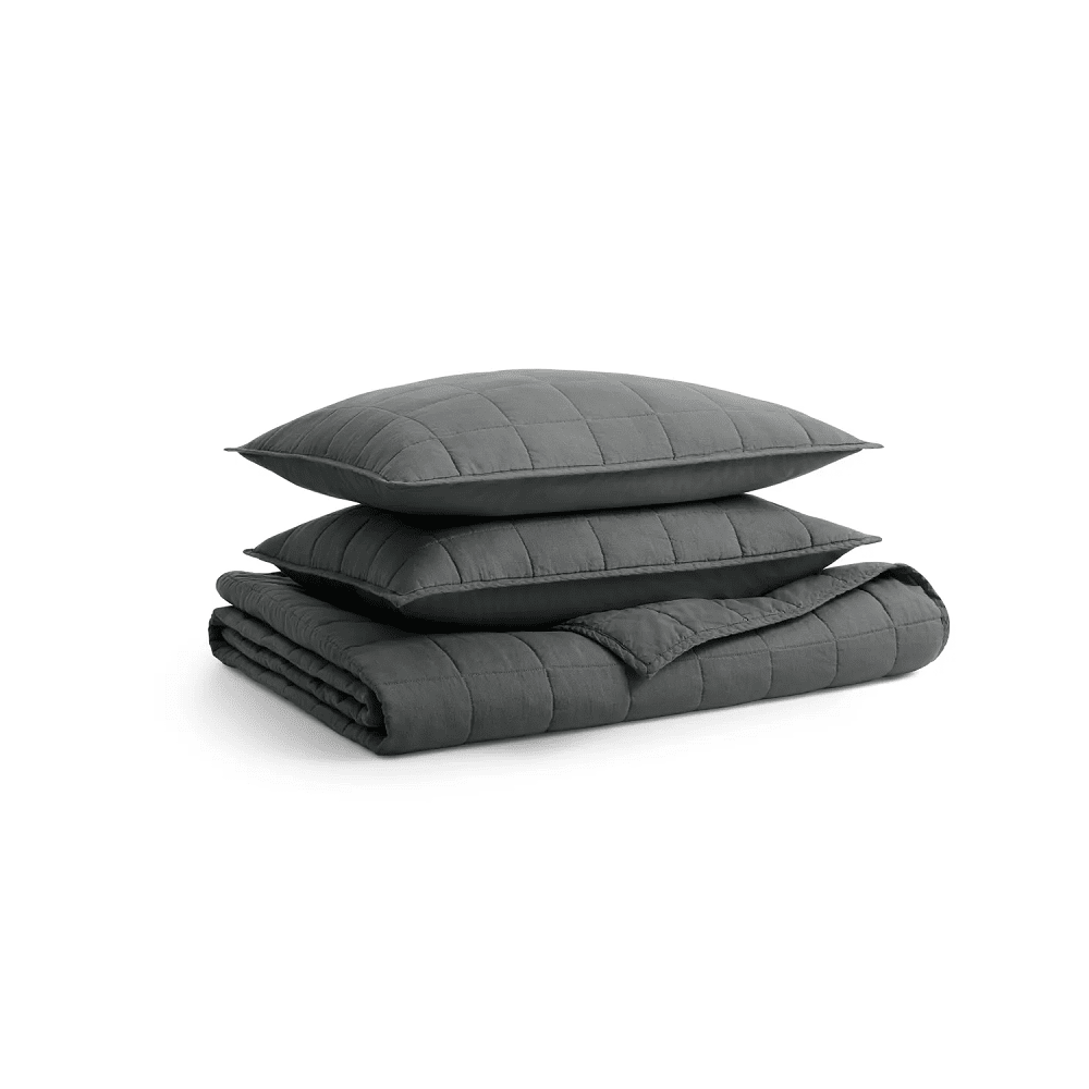 Ester Linen Quilt Set Beds BluDot King Charcoal