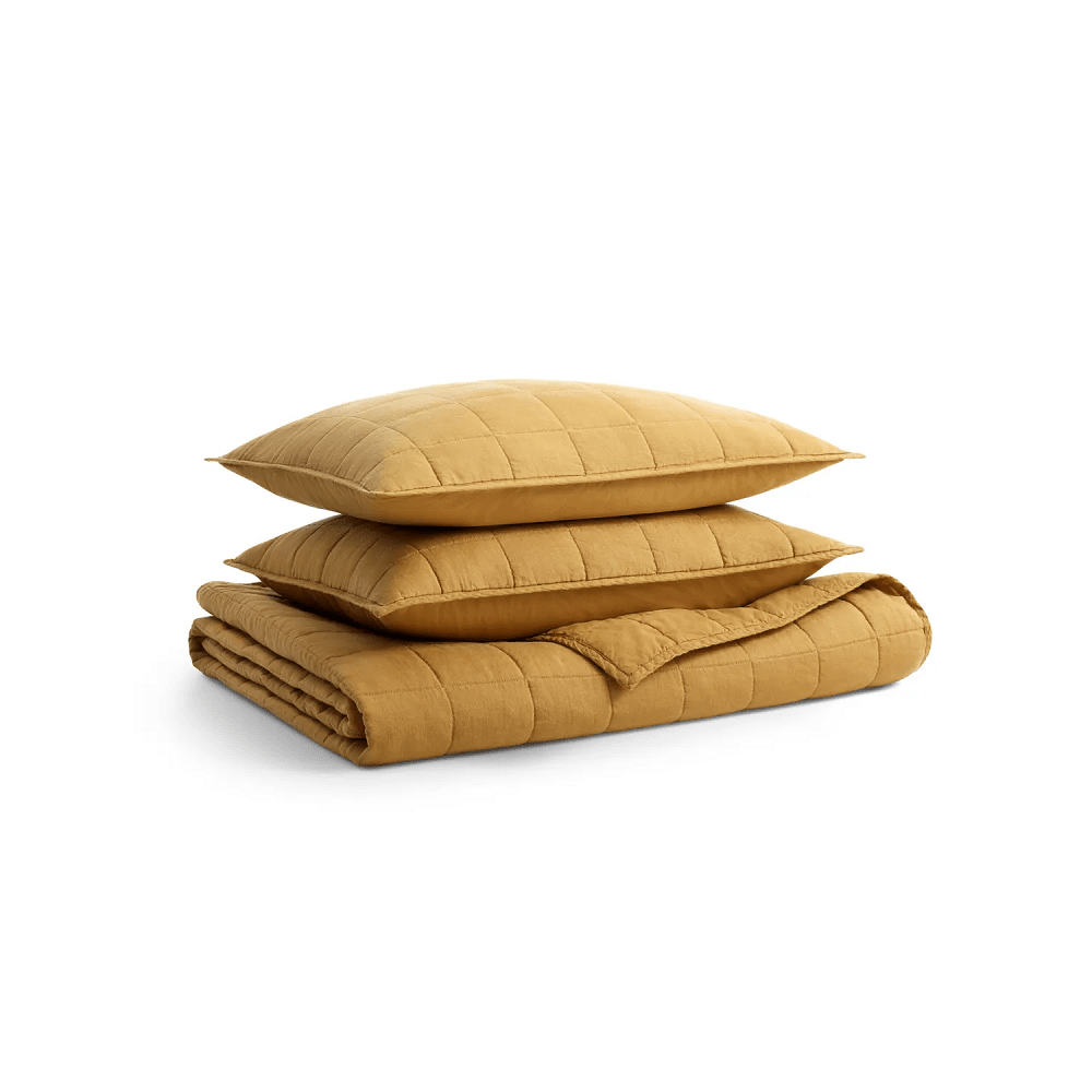 Ester Linen Quilt Set Beds BluDot King Mustard