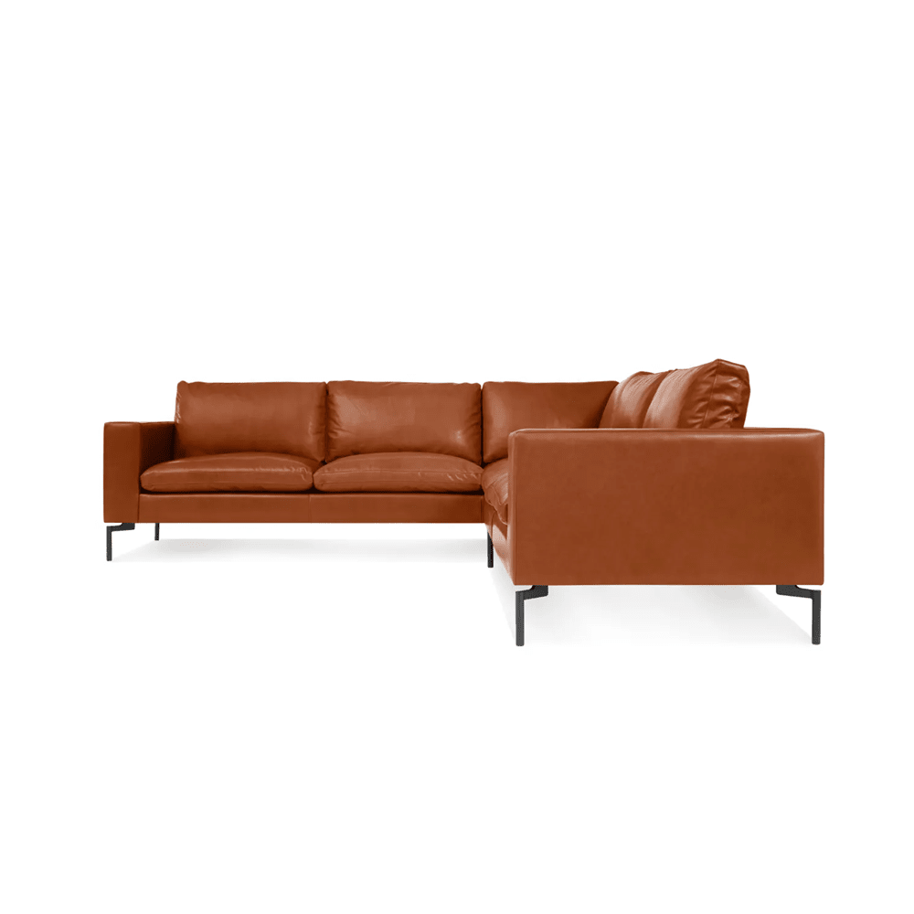 New Standard Sectional Sofa BluDot Left Toffee Leather - Black Legs
