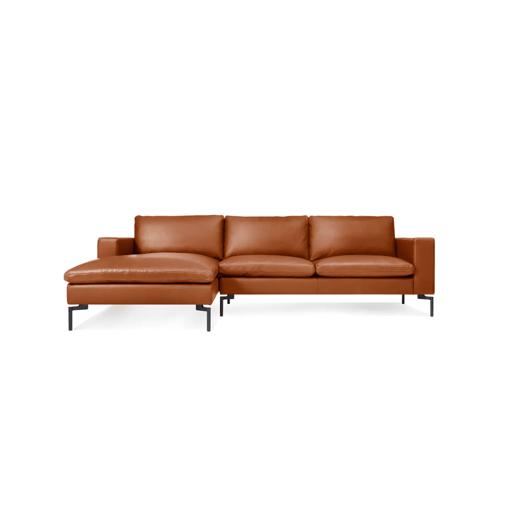 New Standard Sofa with Chaise Sofa BluDot Left Toffee Leather - Black Legs