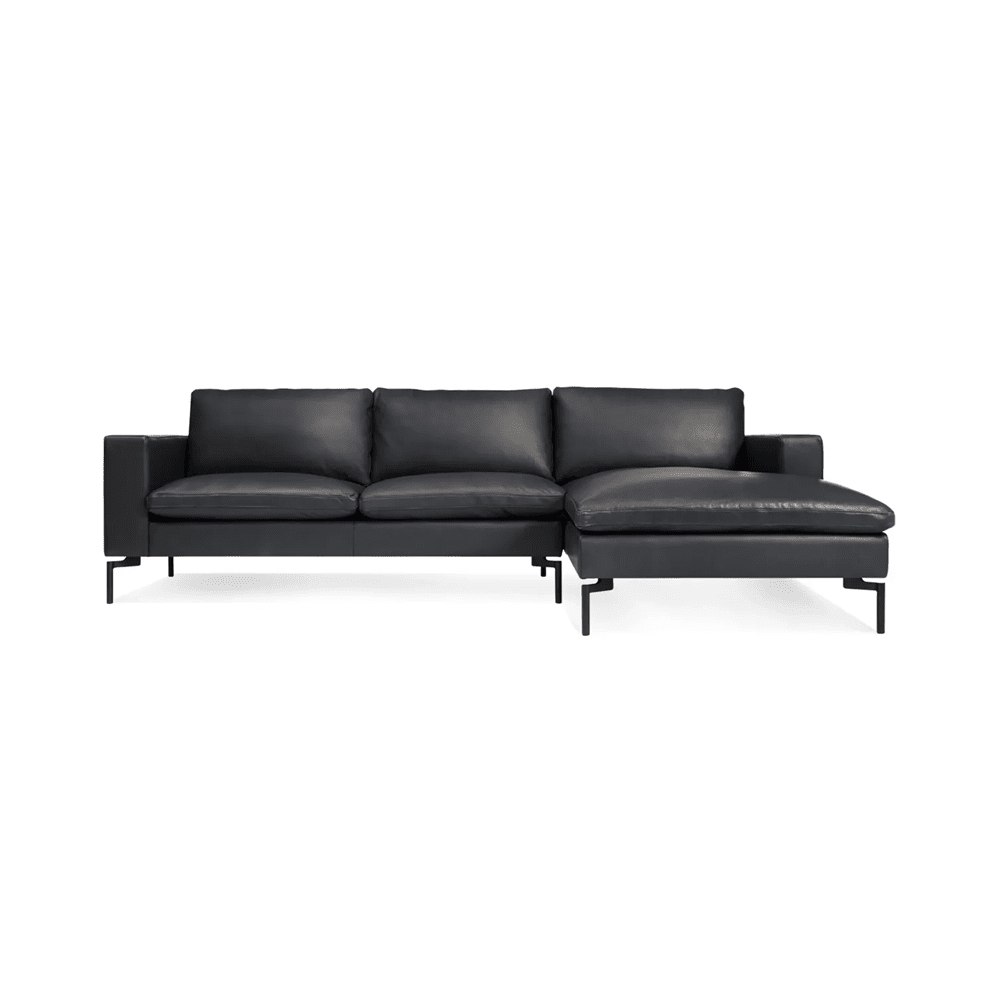 New Standard Sofa with Chaise Sofa BluDot Right Granite Leather - Black Legs