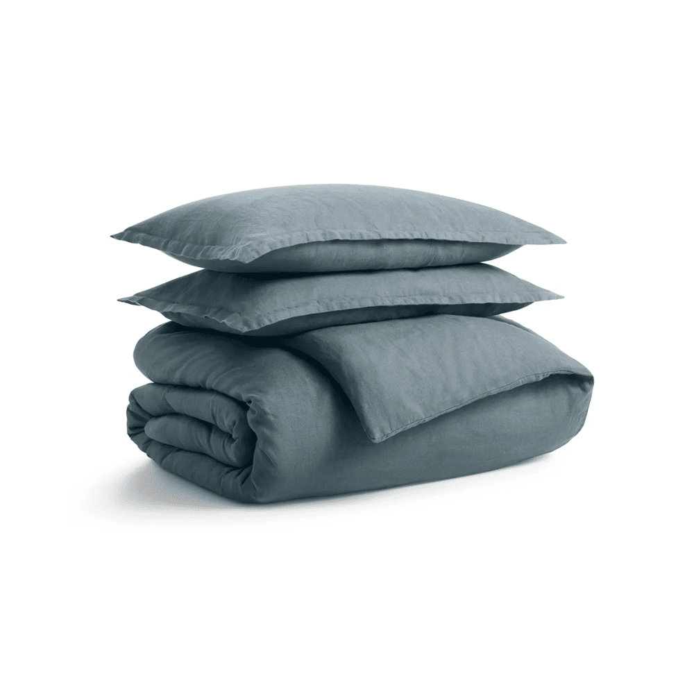 Blu Dot Stone Washed Linen Duvet Set Blu Dot - Beds BluDot King Grey Blue