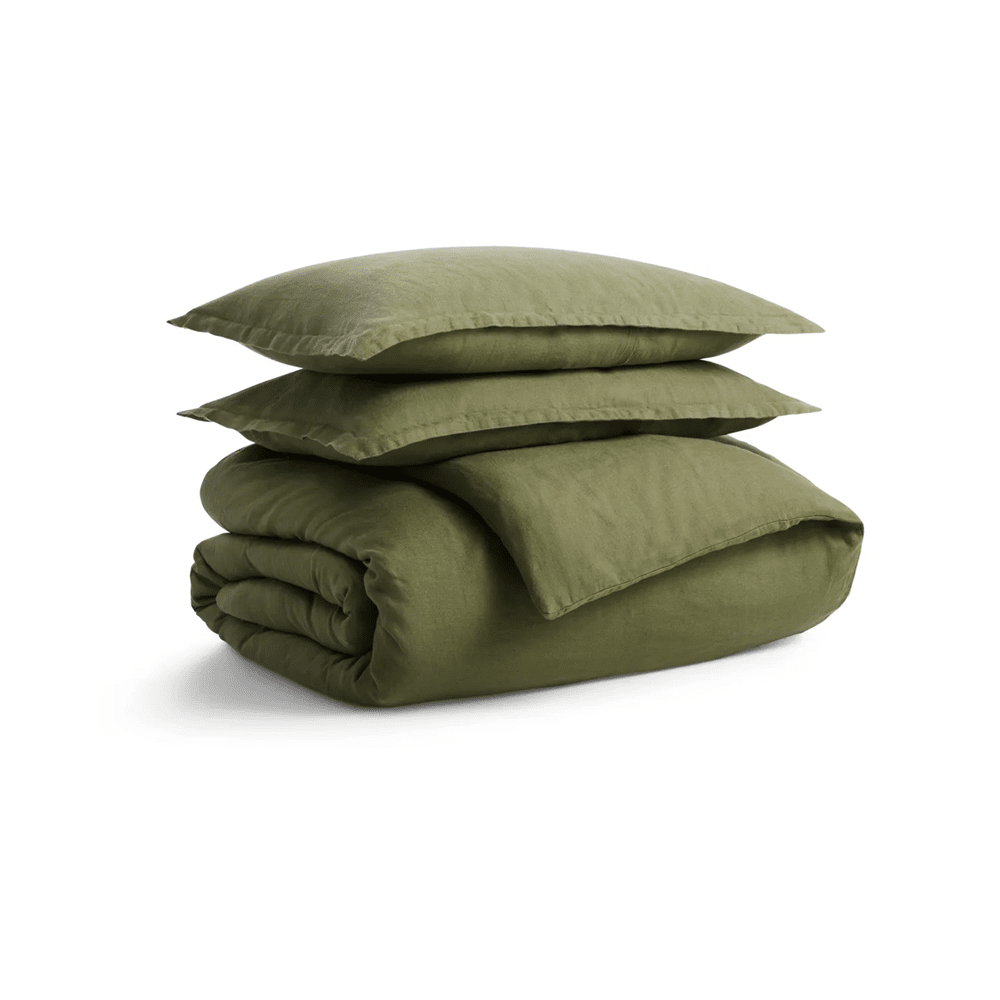 Blu Dot Stone Washed Linen Duvet Set Blu Dot - Beds BluDot King Loden Green