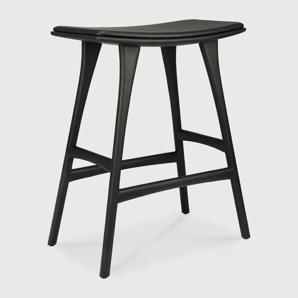 Osso Upholstered Stool Stools Ethnicraft Oak Black / Black Leather Counter