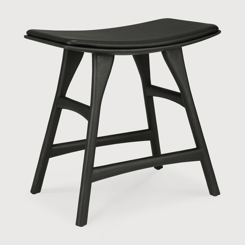 Osso Upholstered Stool Stools Ethnicraft Oak Black / Black Leather Low