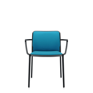 Audrey Soft (2 Chairs) Side/Dining Kartell With Arms Painted Aluminum Black Trevira Teal Blue