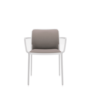 Audrey Soft (2 Chairs) Side/Dining Kartell With Arms Painted Aluminum White Trevira Beige