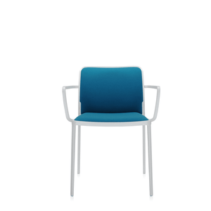 Audrey Soft (2 Chairs) Side/Dining Kartell With Arms Painted Aluminum White Trevira Teal Blue
