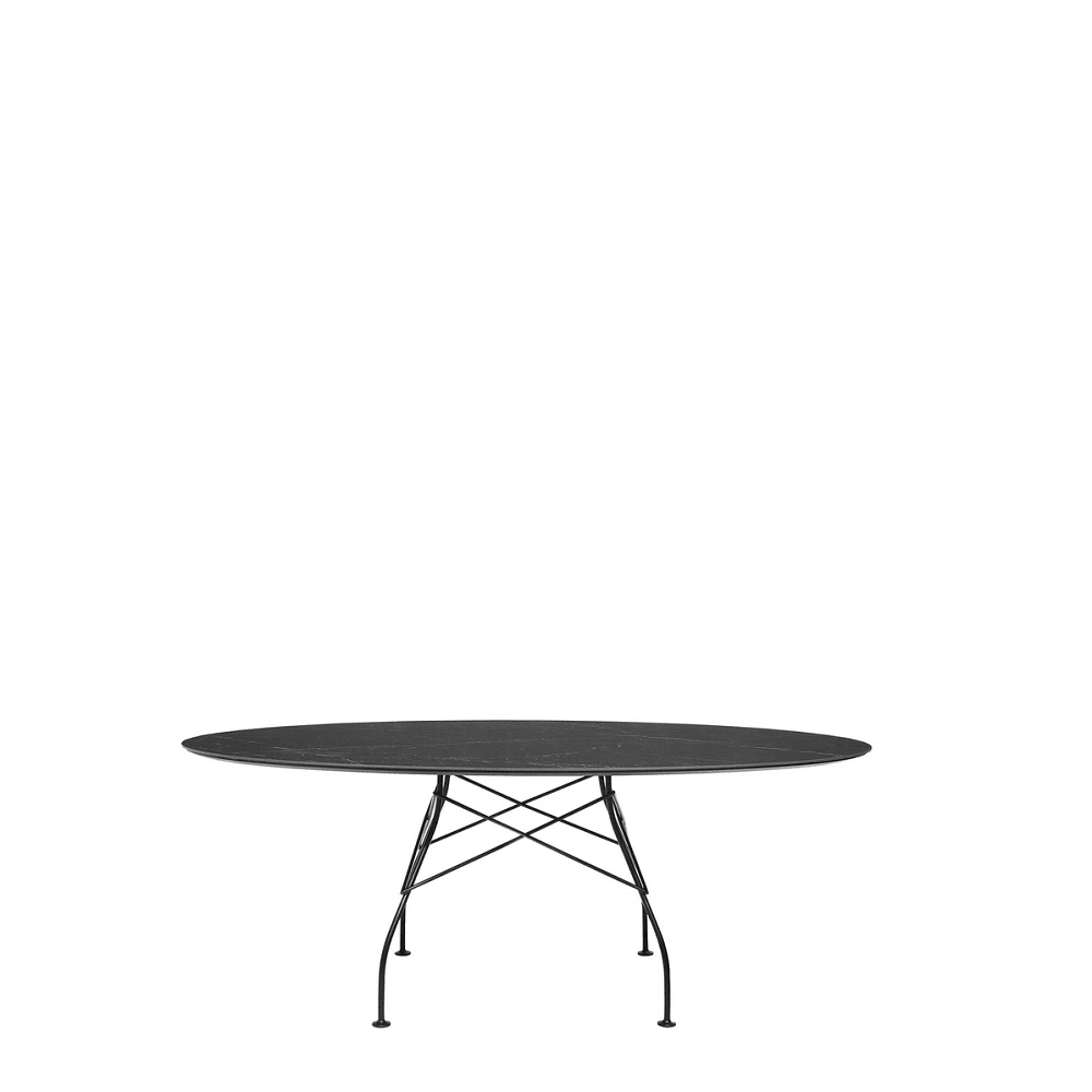Glossy Oval Table Outdoors Kartell Black Marble / Black Steel