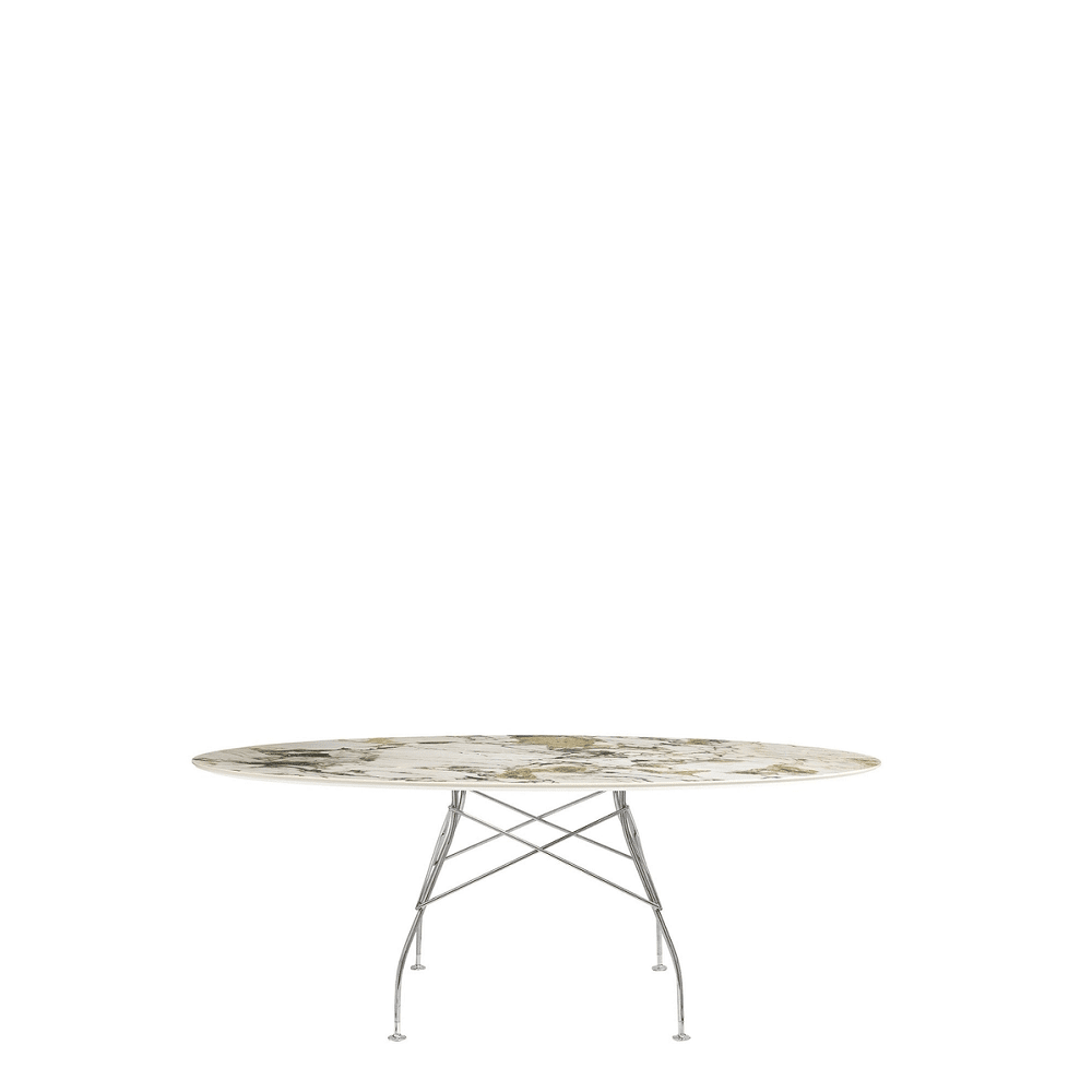 Glossy Oval Table Outdoors Kartell Symphonie Marble / Chrome Steel