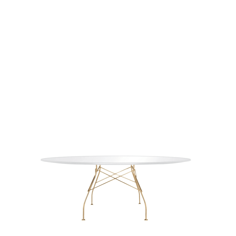 Glossy Oval Table Outdoors Kartell White Glass / Gold Steel