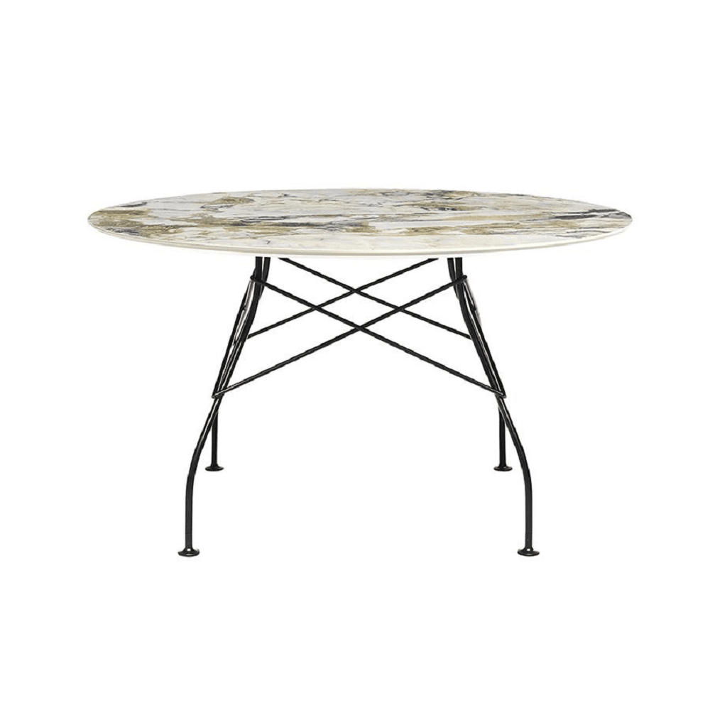 Glossy Table Tables Kartell Round Top Symphonie Marble / Black Steel