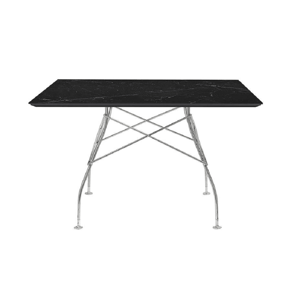 Glossy Table Tables Kartell Square Top Black Marble / Chrome Steel