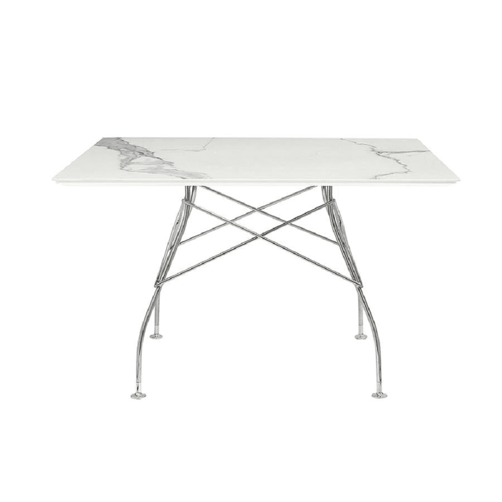Glossy Table Tables Kartell Square Top White / Chrome Steel