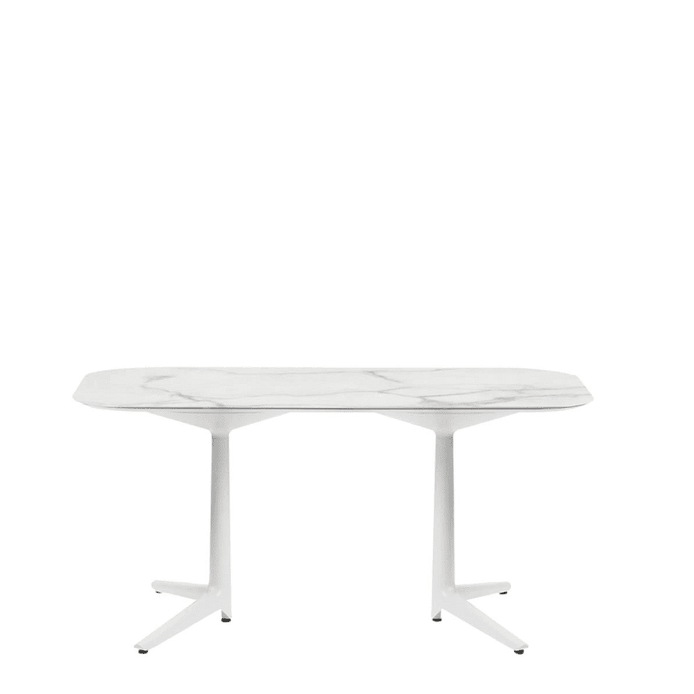 Multiplo Rectangular Table - Rectangle Top table Kartell Small Top / White - Stoneware Marble Finish