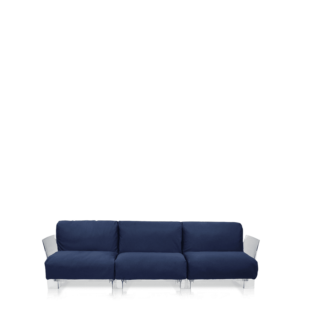 Pop Outdoor Three-Seater Sofa Sofa Kartell Transparent Blue-Sunbrella