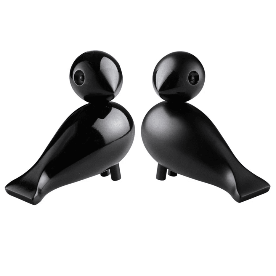 Love Birds Figurine - Set of 2 Wooden Animals Kay Bojesen Black Painted Beech