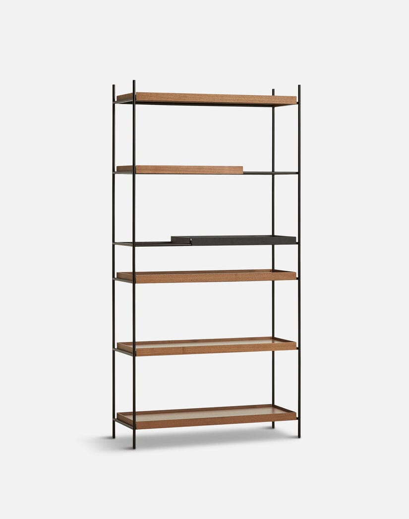 Tray Shelf - High Shelves Woud 1 Short& 4 Wide Walnut + 1 Short Black