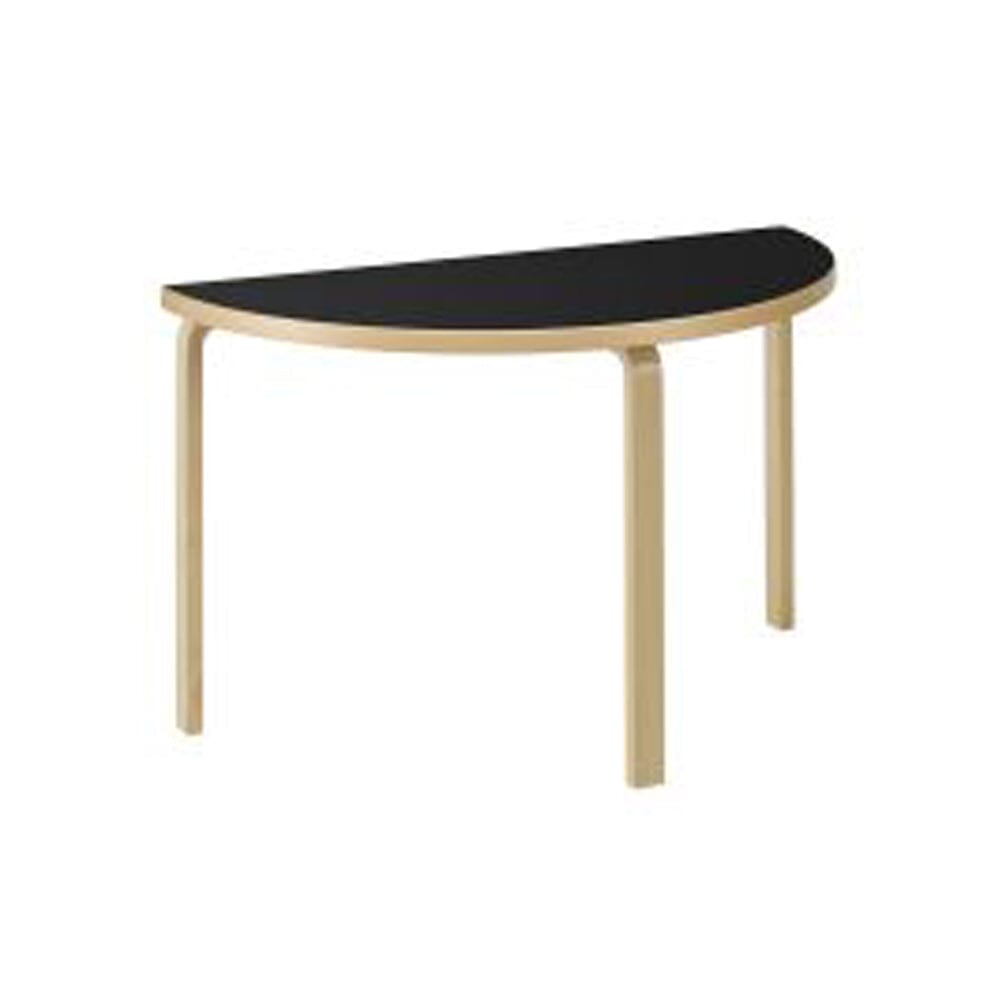 Aalto Table Half Round 95 table Artek Top Black Linoleum | Legs and Edge Band Natural Lacquered