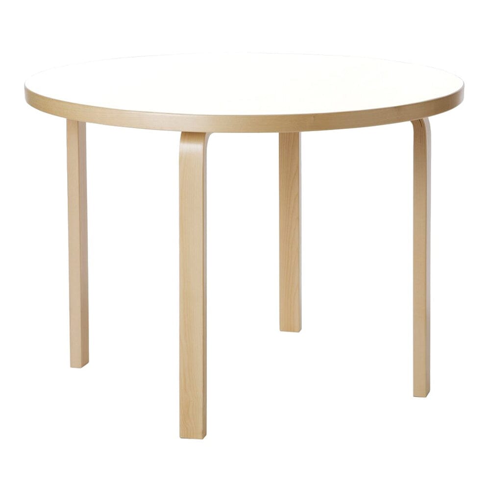 Aalto Table Round 90A table Artek Top IKI White HPL | Legs and Edge Band Natural Lacquered