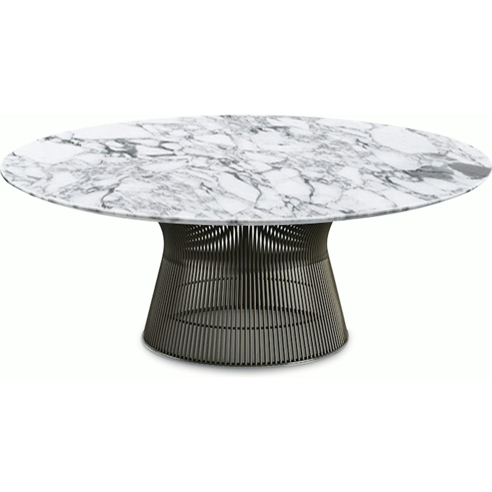 Platner Bronze 42" Coffee Table Coffee Tables Knoll Satin Finish Arabescatto Marble Top: White-grey