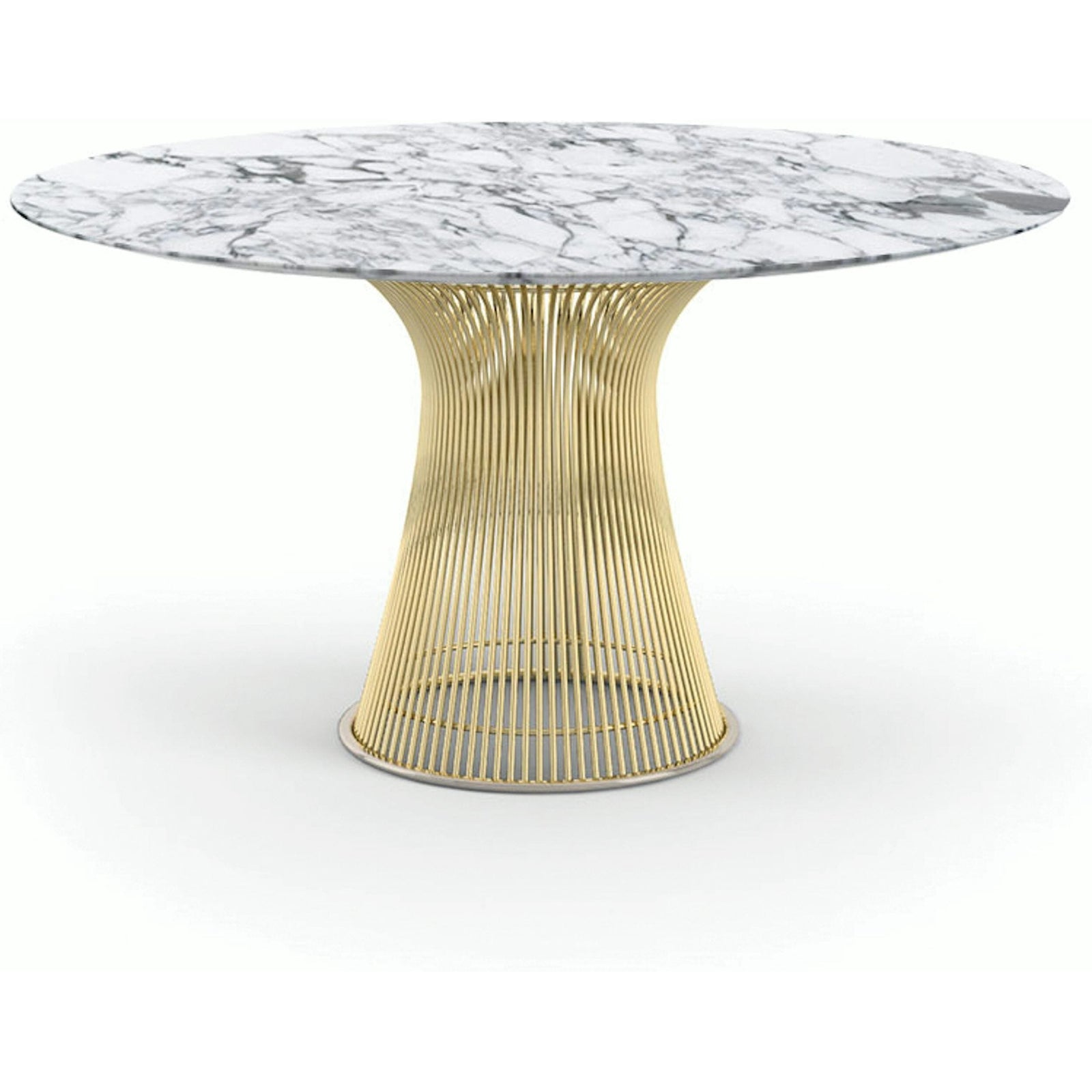 Platner Dining Table - 54 Inch Dining Tables Knoll 18K Gold Plated Arabescato marble, Satin finish