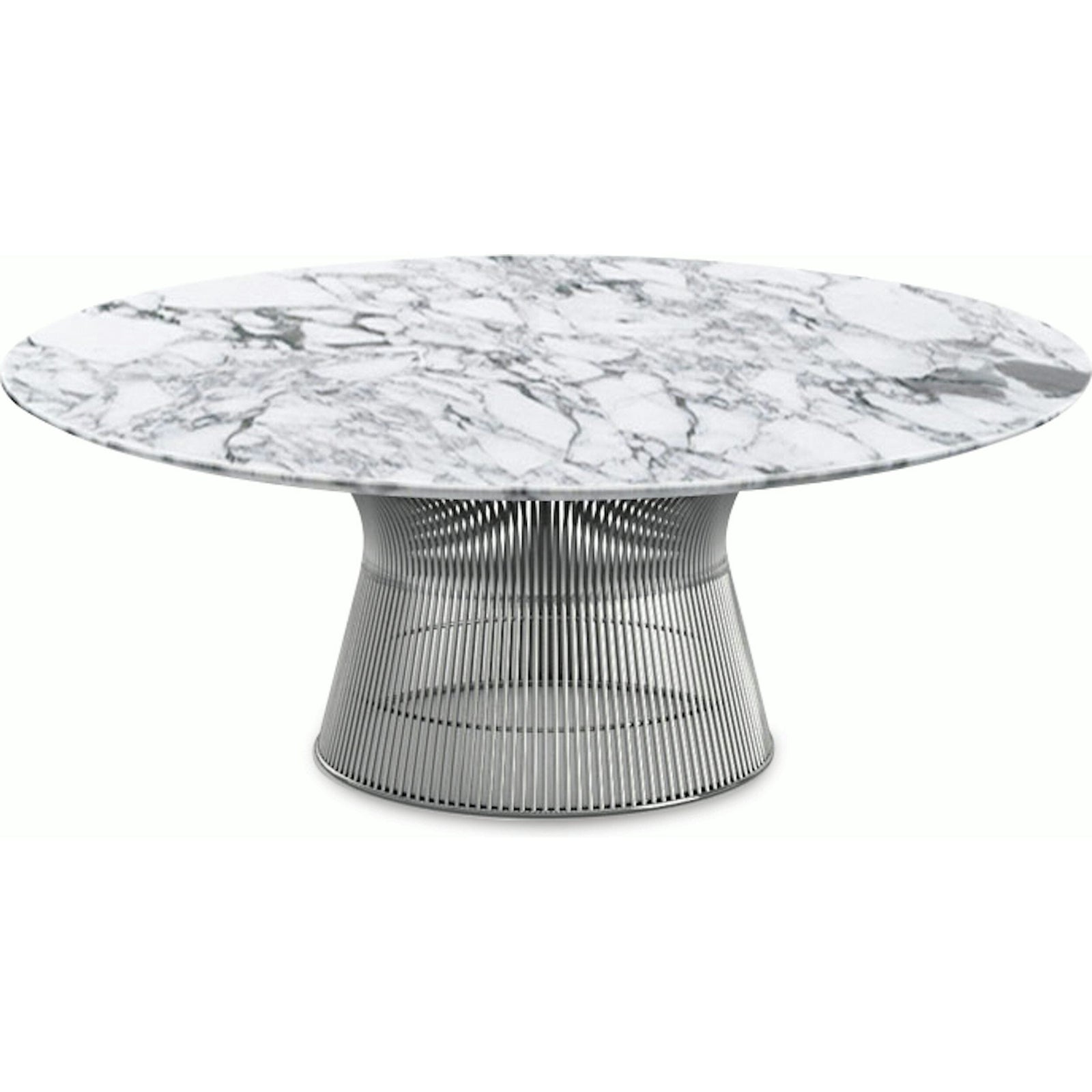 Platner Nickel 42" Coffee Table Coffee Tables Knoll Satin Finish Arabescatto Marble Top: White-grey