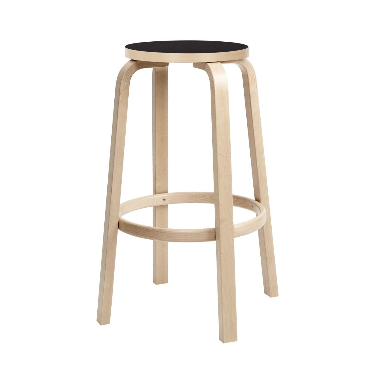 64 High Stool Stools Artek 29.5 inch legs natural lacquered, seat black linoleum