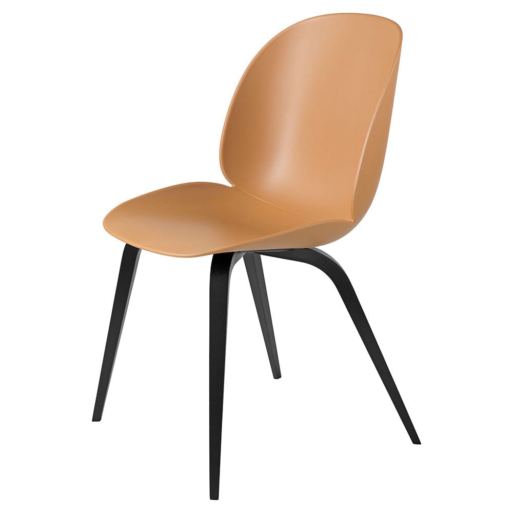 Beetle Dining Chair with Wood Base - Un-Upholstered Chairs Gubi Amber Brown Black Stained Beech Base