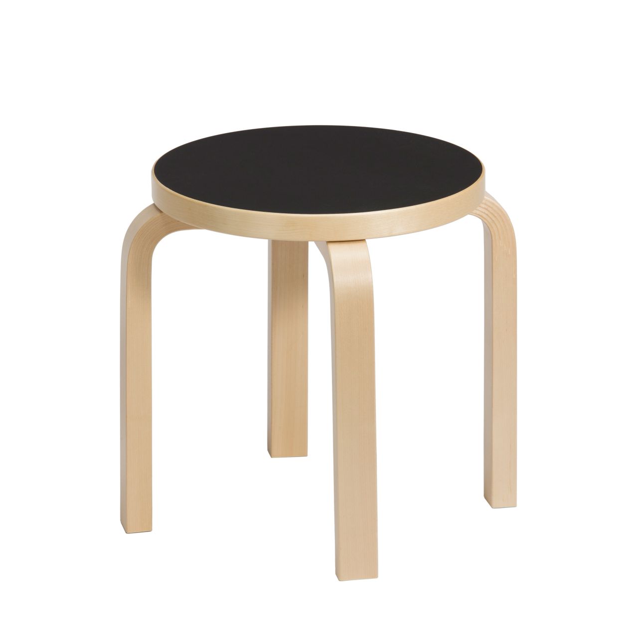 Children's Stool NE60 stool Artek Black Linoleum,Edge Natural Birch Seat - Legs Natural Lacquered