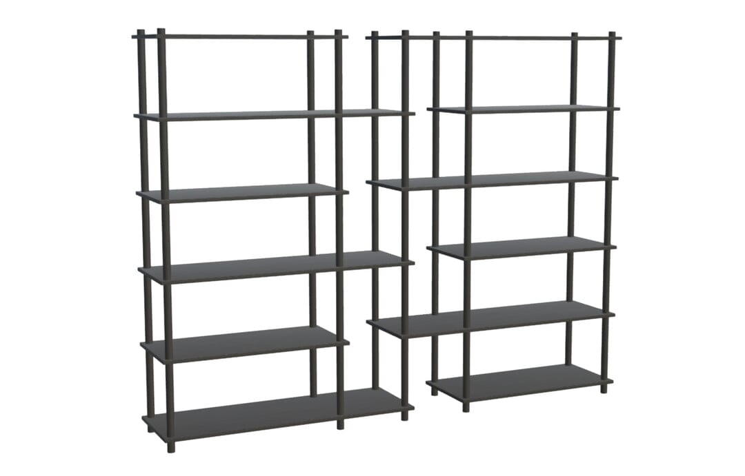Elevate Shelving System Modular Accessories Woud Configuration 12 Black Painted Oak