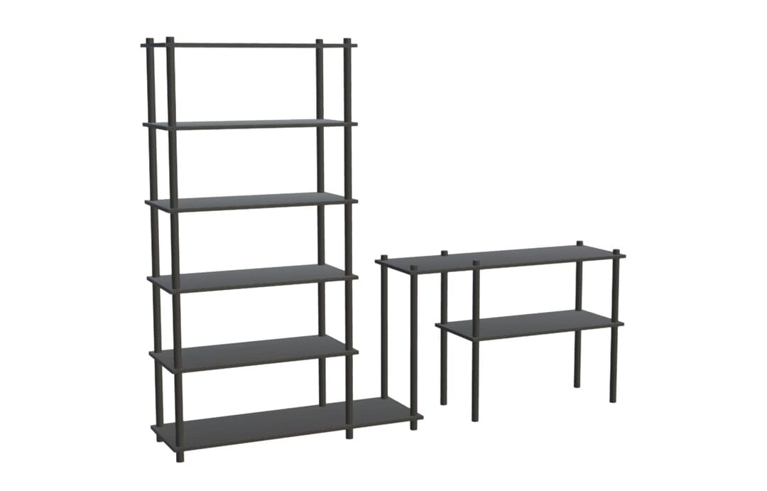 Elevate Shelving System Modular Accessories Woud Configuration 13 Black Painted Oak