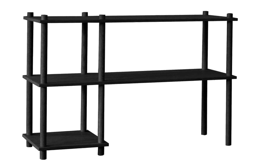 Elevate Shelving System Modular Accessories Woud Configuration 2 Black Painted Oak