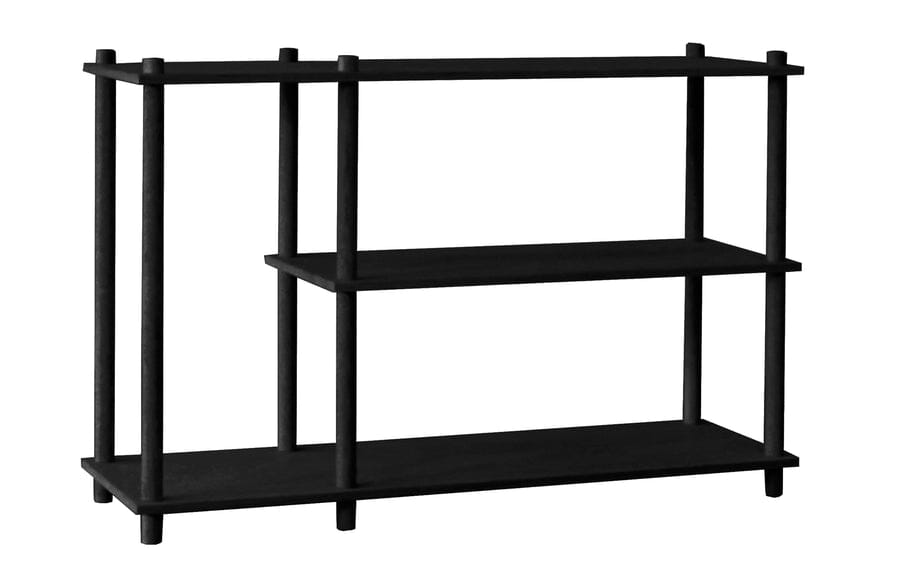 Elevate Shelving System Modular Accessories Woud Configuration 3 Black Painted Oak