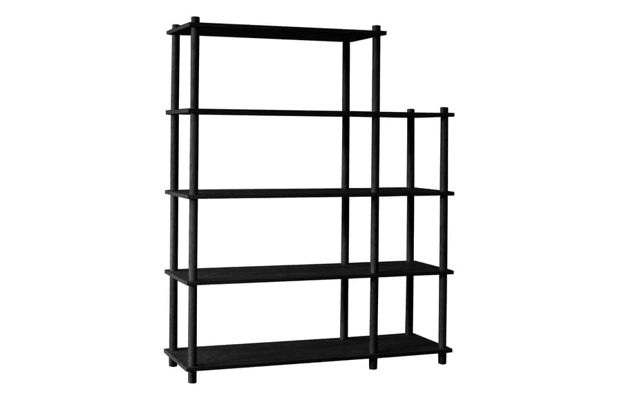 Elevate Shelving System Modular Accessories Woud Configuration 4 Black Painted Oak