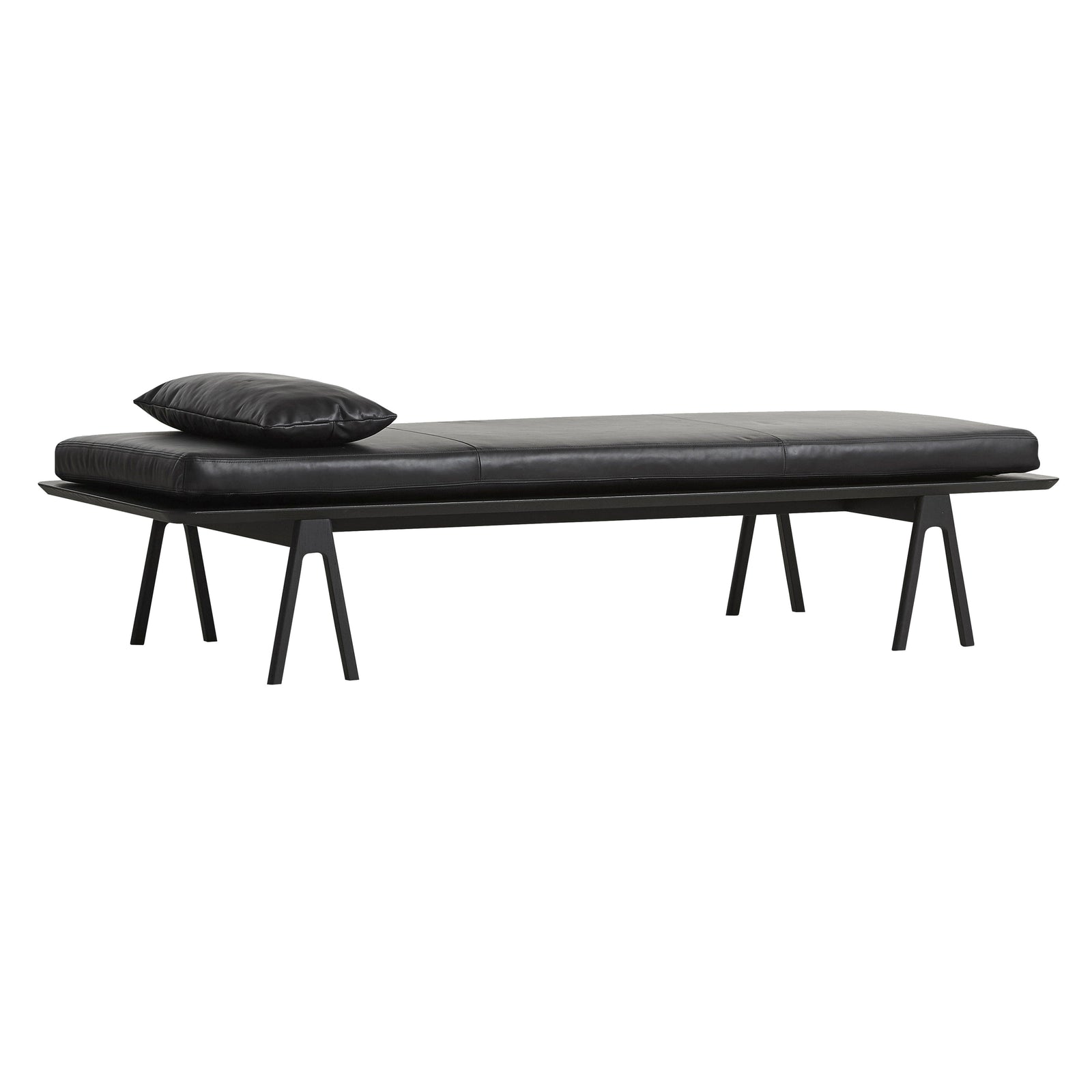 Level Daybed Beds Woud Black Painted Oak With Black Pillow Black Leather
