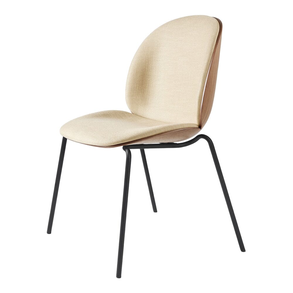 Beetle Dining Chair with Stackable Base - Veneer Shell + Front Upholstered Chairs Gubi