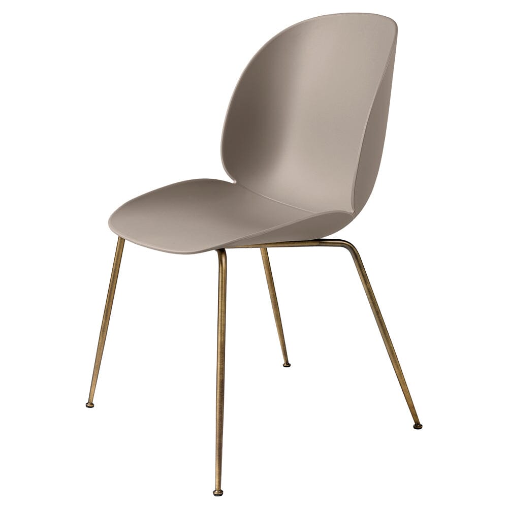 Beetle Dining Chair with Conic Base - Unupholstered Chairs Gubi Antique Brass Base New Beige