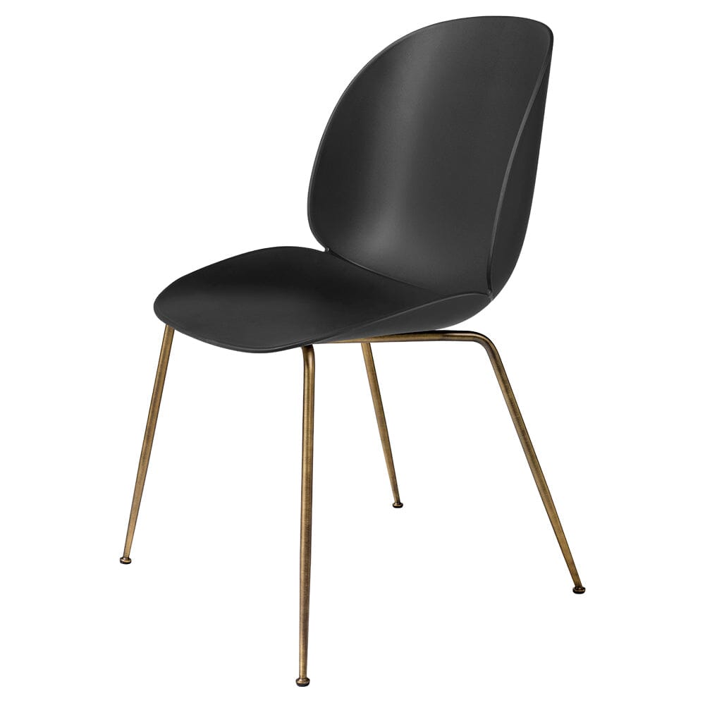 Beetle Dining Chair with Conic Base - Unupholstered Chairs Gubi Antique Brass Base Black