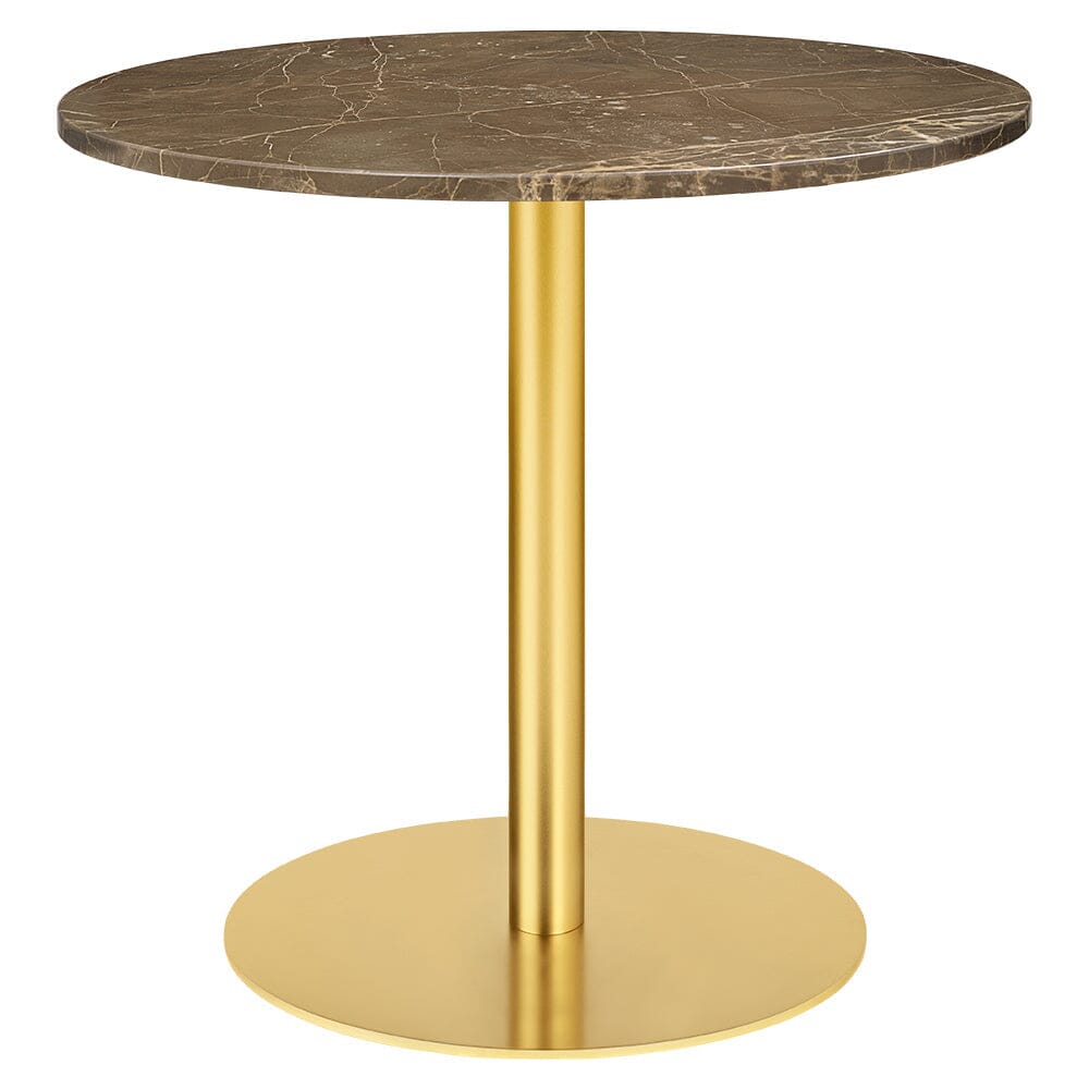 1.0 Round Dining Table Dining Tables Gubi Small Brass base Brown Emperador Marble