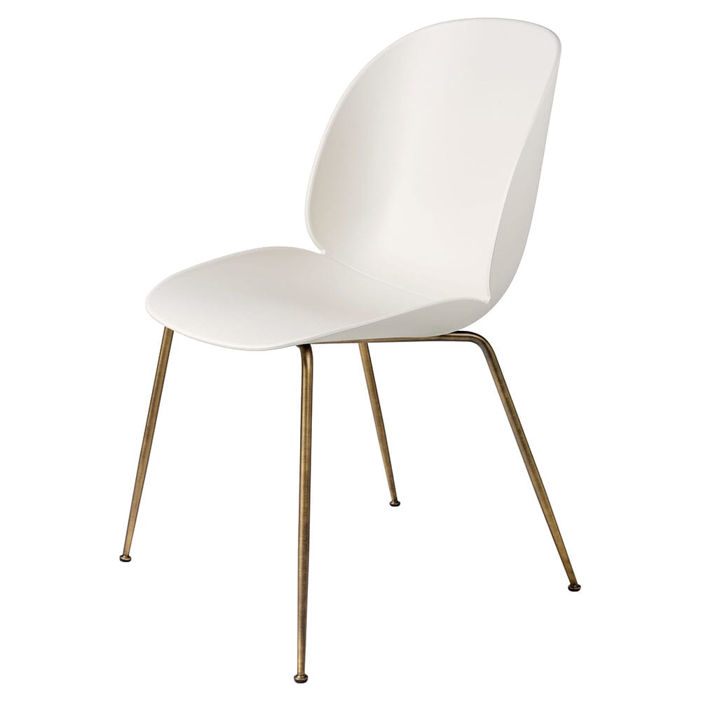 Beetle Dining Chair with Conic Base - Unupholstered Chairs Gubi Antique Brass Base Alabaster White