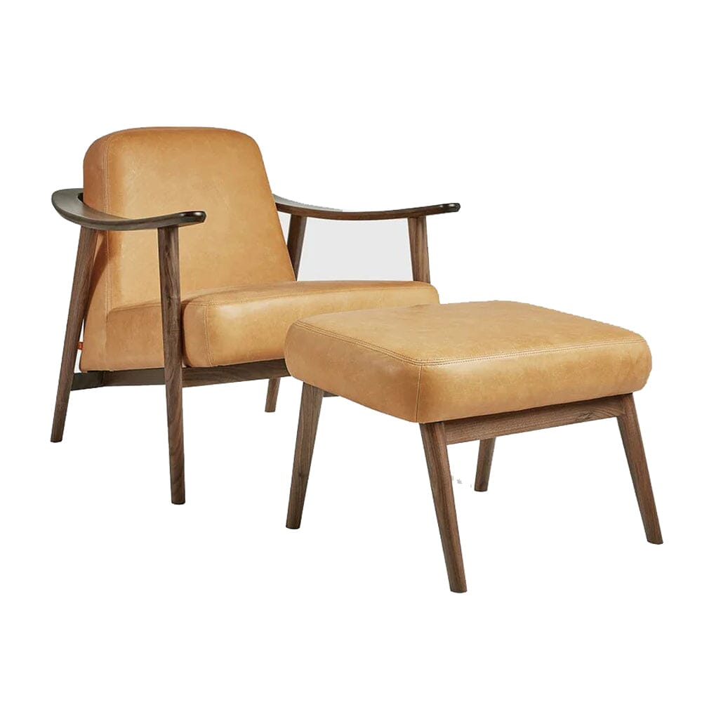 Baltic Chair & Ottoman Chairs Gus Modern Canyon Whiskey Leather Walnut