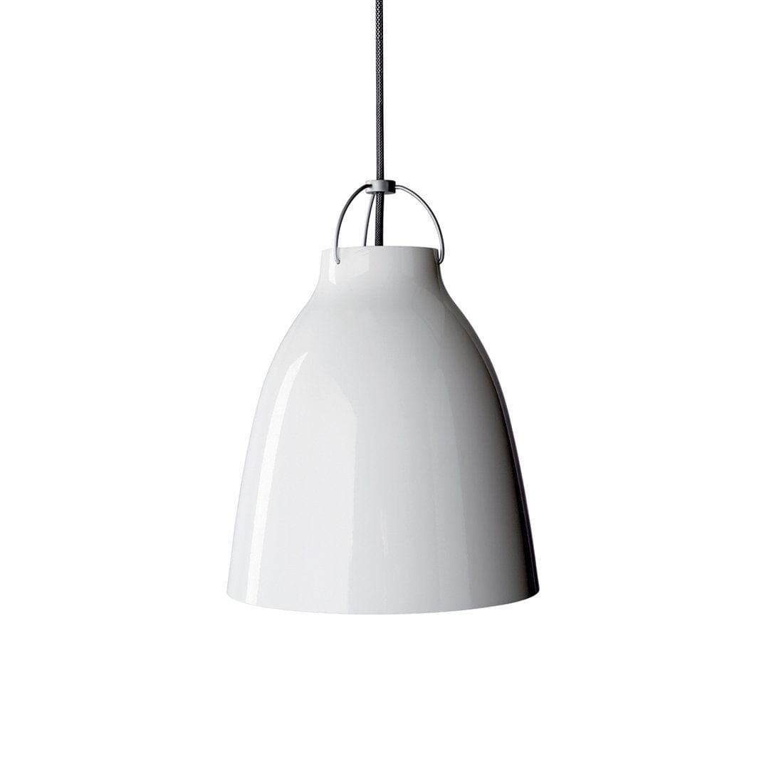 Caravaggio High Gloss Suspension Lamp hanging lamps Fritz Hansen Small (P1) - white shade - 118" L grey textile cord